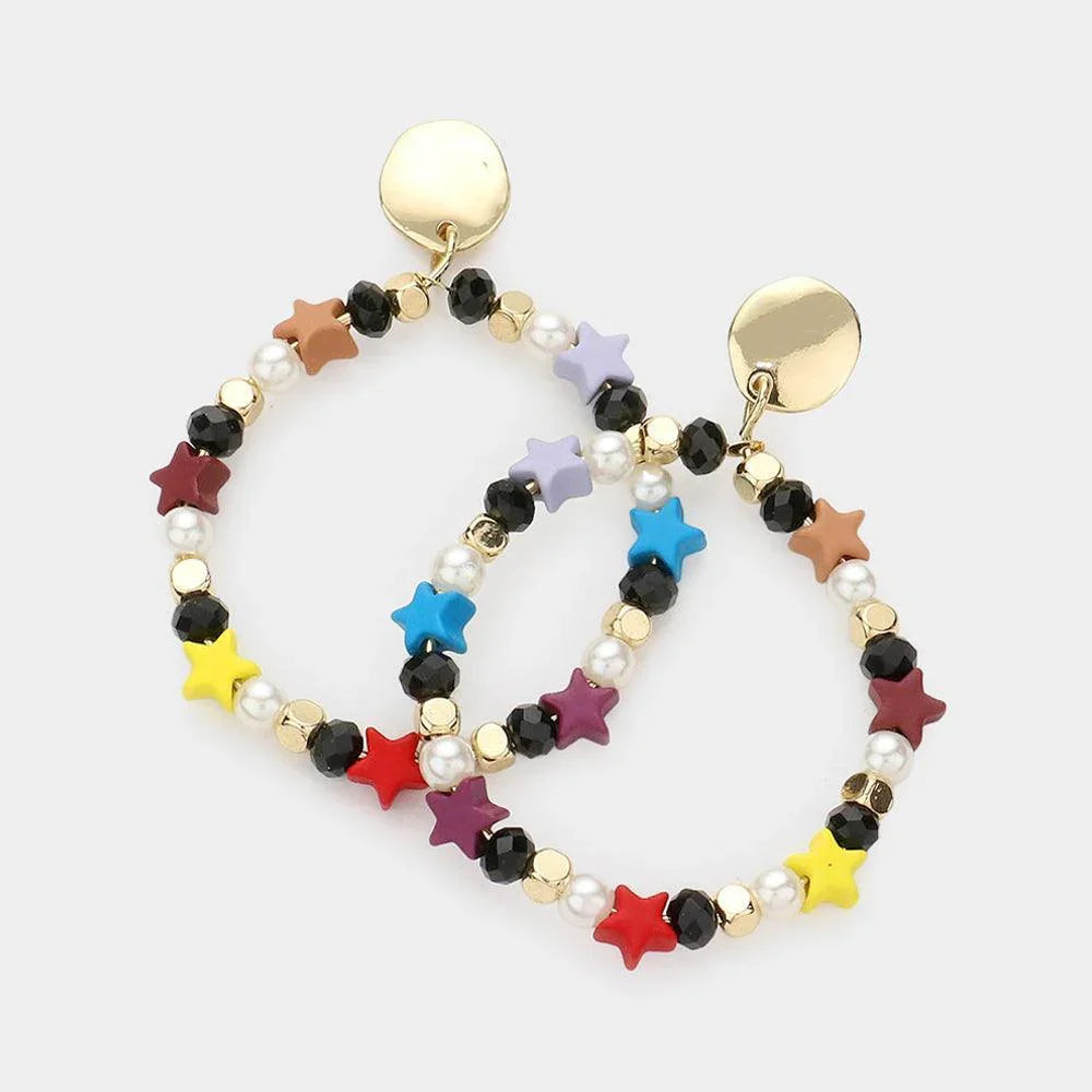 Colorful Star Pearl Open Circle Dangle Earrings - Jewelry Store by Erik Rayo