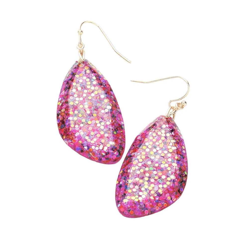 Fuchsia Glitter Abstract Bead Dangle Earrings - Jewelry Store by Erik Rayo