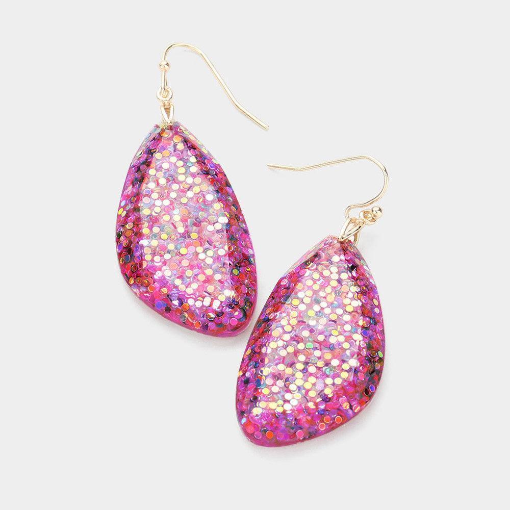 Fuchsia Glitter Abstract Bead Dangle Earrings - Jewelry Store by Erik Rayo