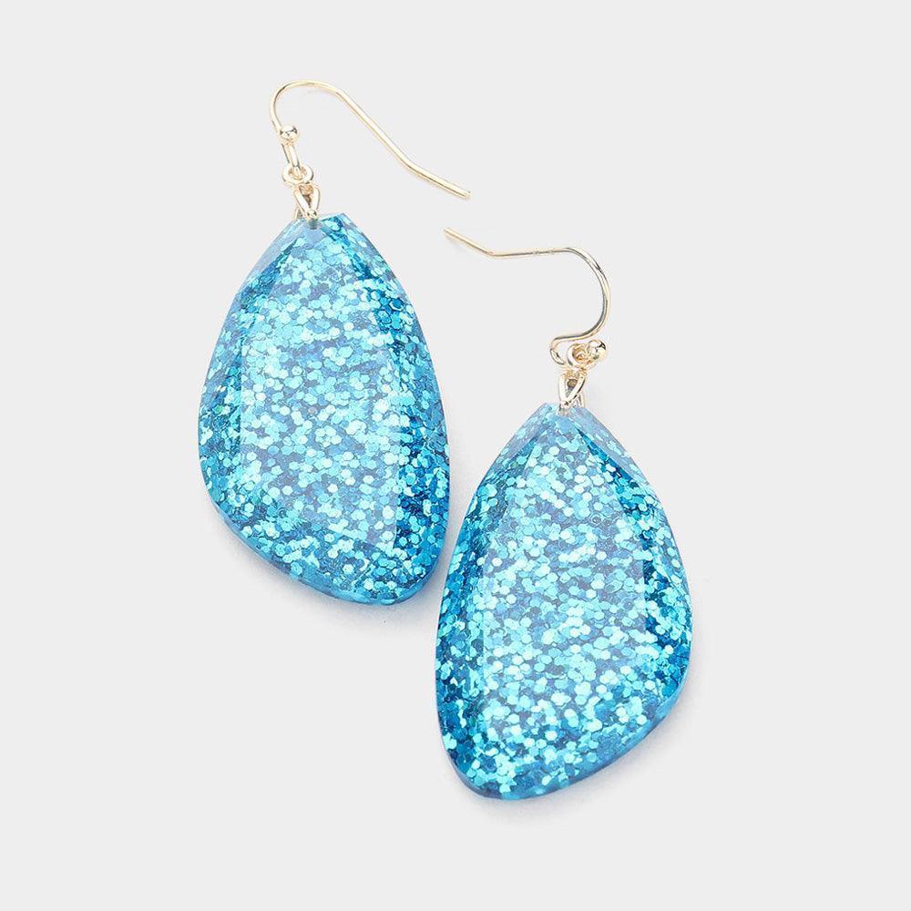 Blue Glitter Abstract Bead Dangle Earrings - Jewelry Store by Erik Rayo