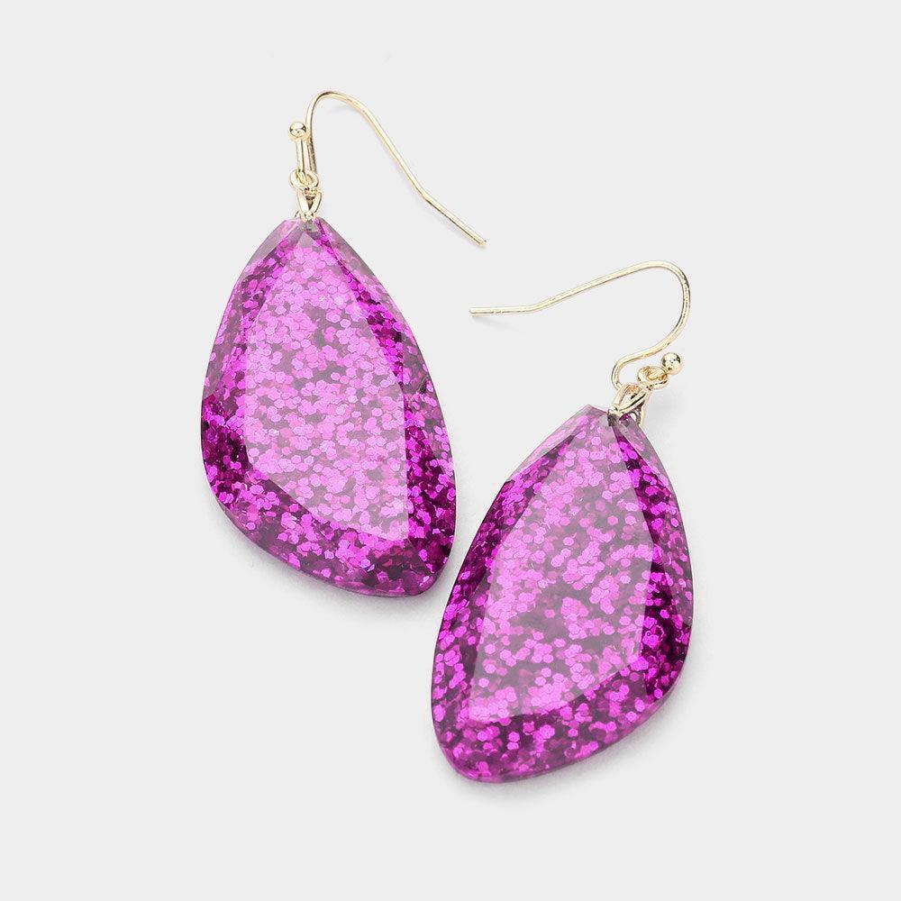 Purple Glitter Abstract Bead Dangle Earrings - Jewelry Store by Erik Rayo