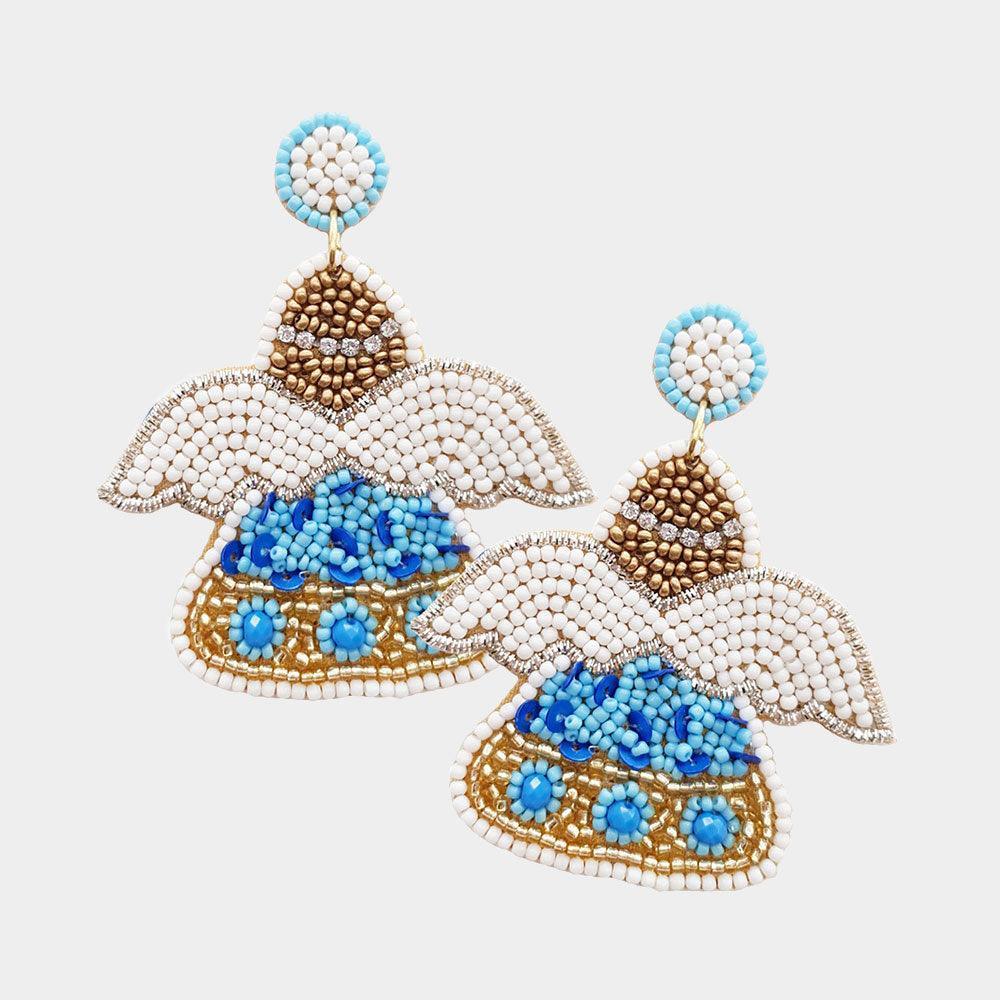 Gold Felt Back Seed Beaded Angel Dangle Earrings - Jewelry Store by Erik Rayo