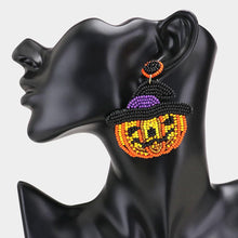 Load image into Gallery viewer, Orange Seed Bead Witch Hat Pumpkin Earrings
