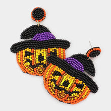Load image into Gallery viewer, Orange Seed Bead Witch Hat Pumpkin Earrings
