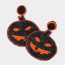 Load image into Gallery viewer, Black Seed Bead Pumpkin Earrings
