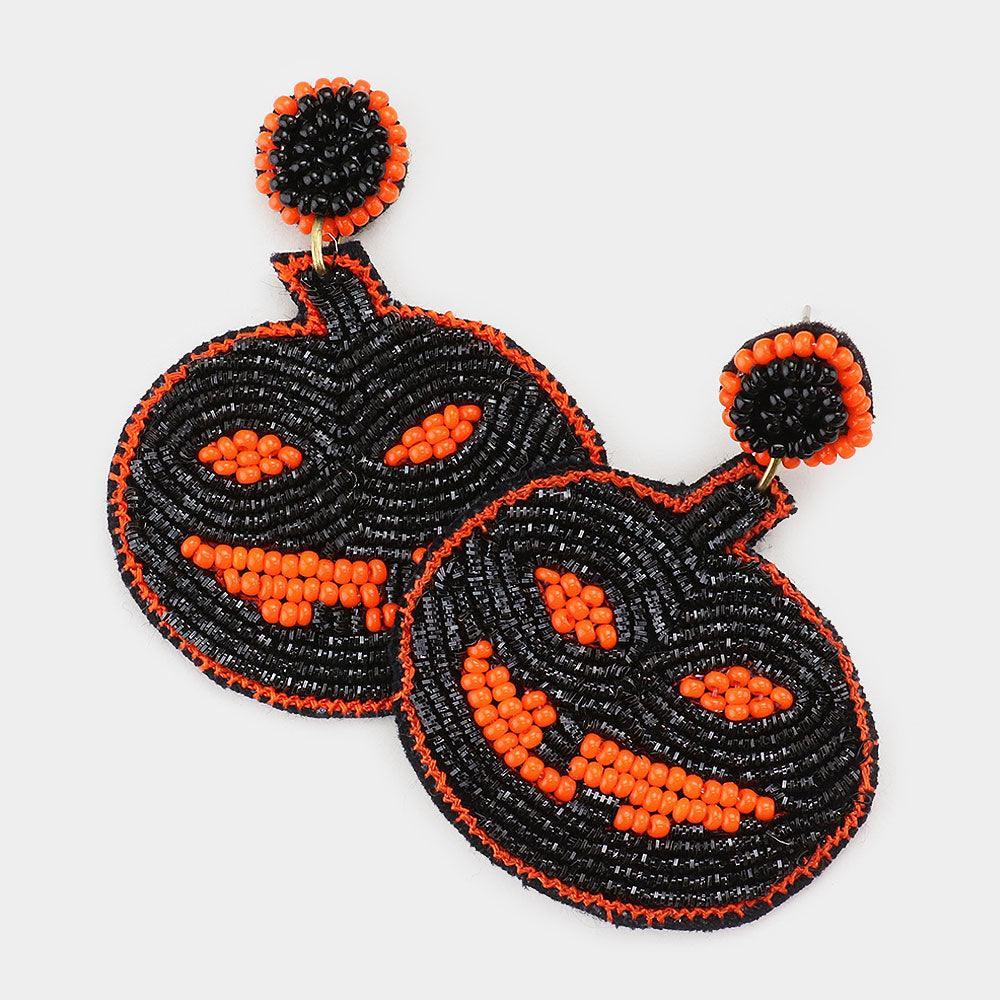 Black Seed Bead Pumpkin Earrings