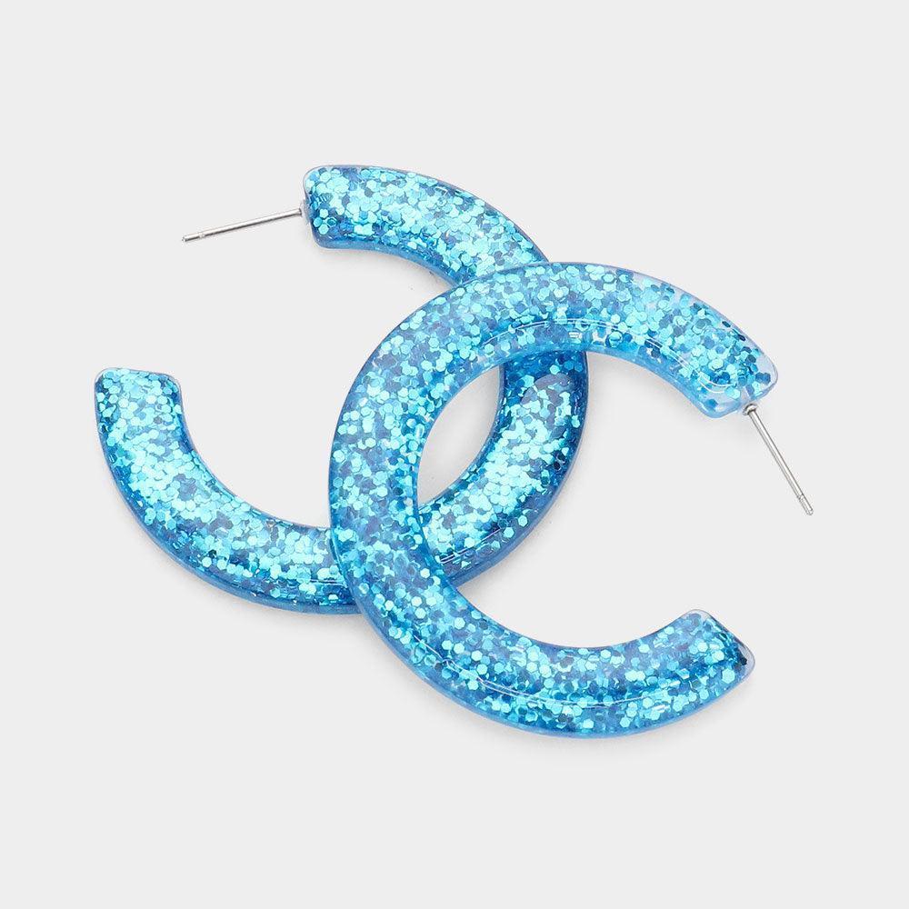 Blue Glitter Hoop Earrings - Jewelry Store by Erik Rayo