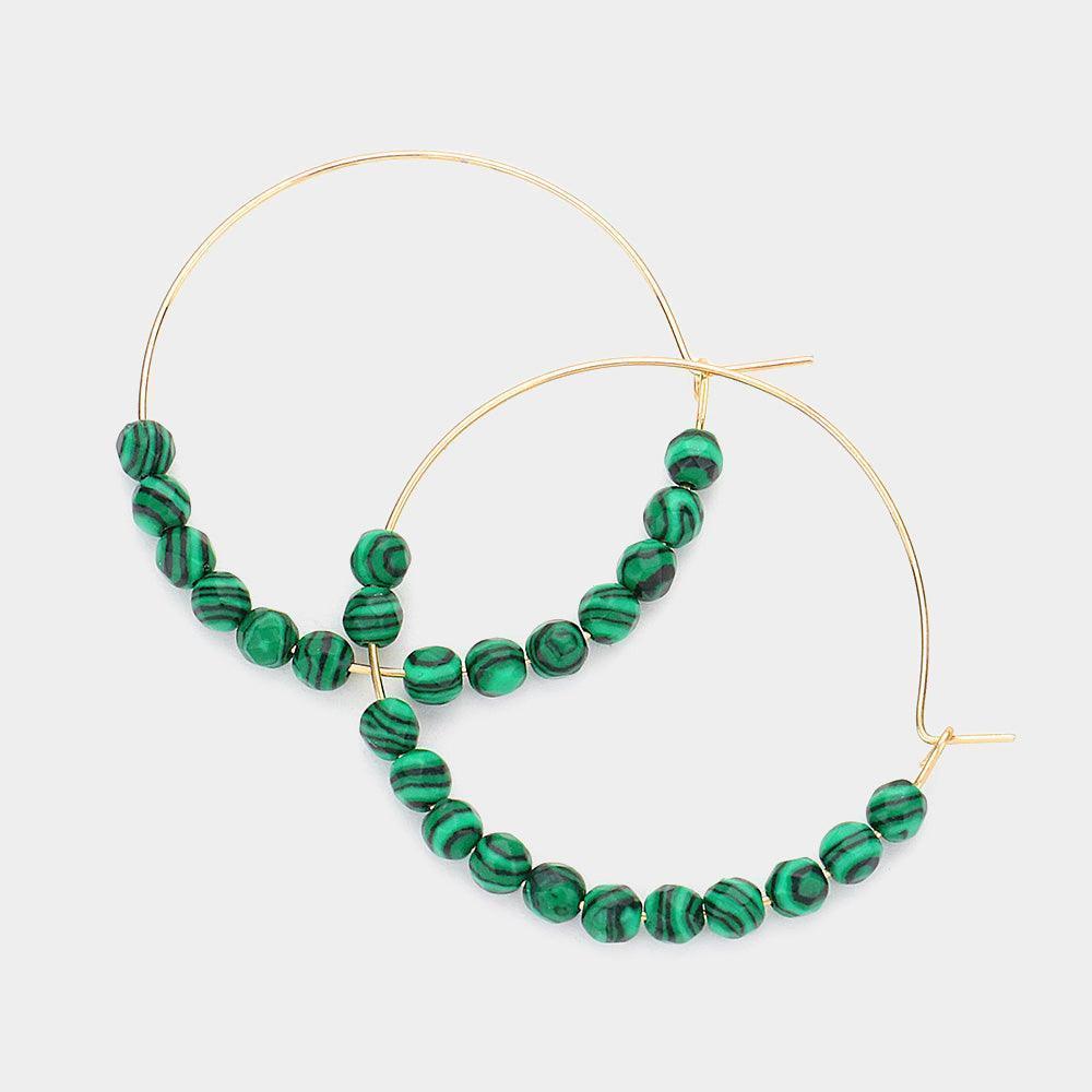 Green Faceted Beaded Metal Wire Hoop Earrings - Jewelry Store by Erik Rayo