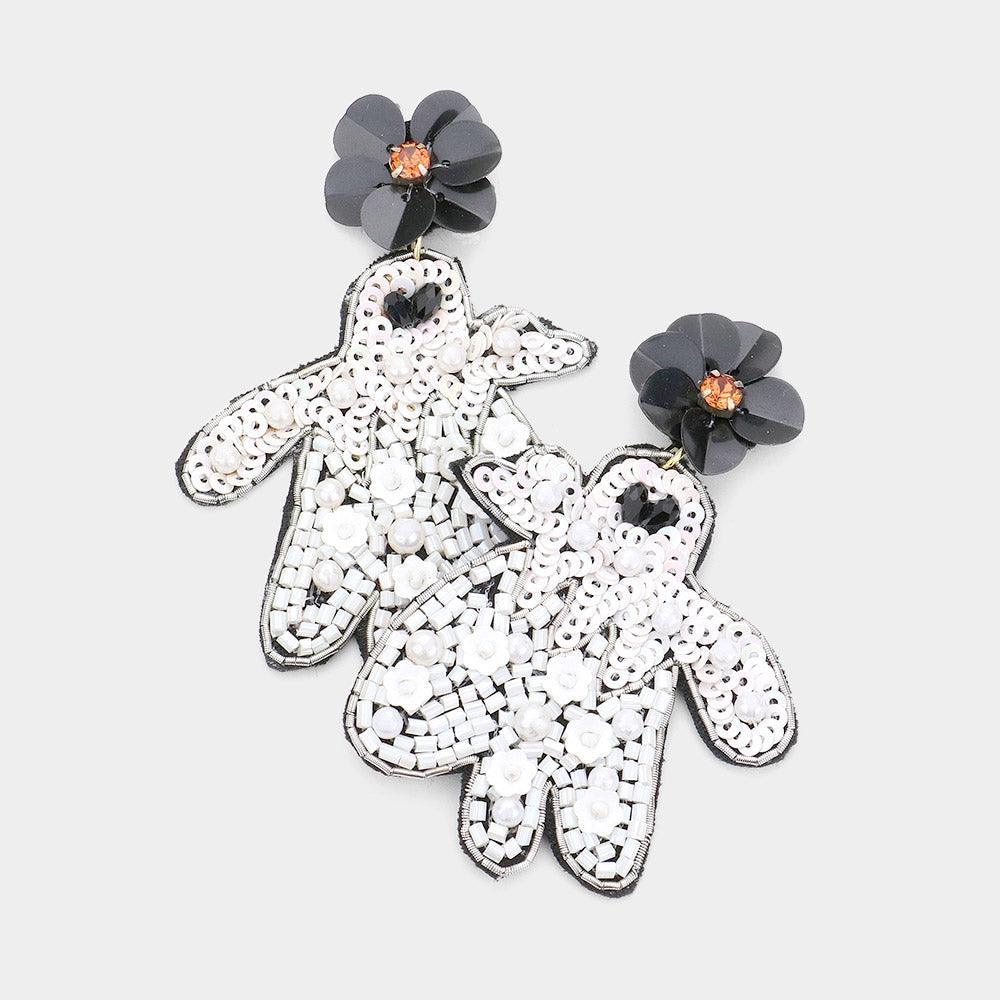 White Flower Multi Bead Ghost Earrings