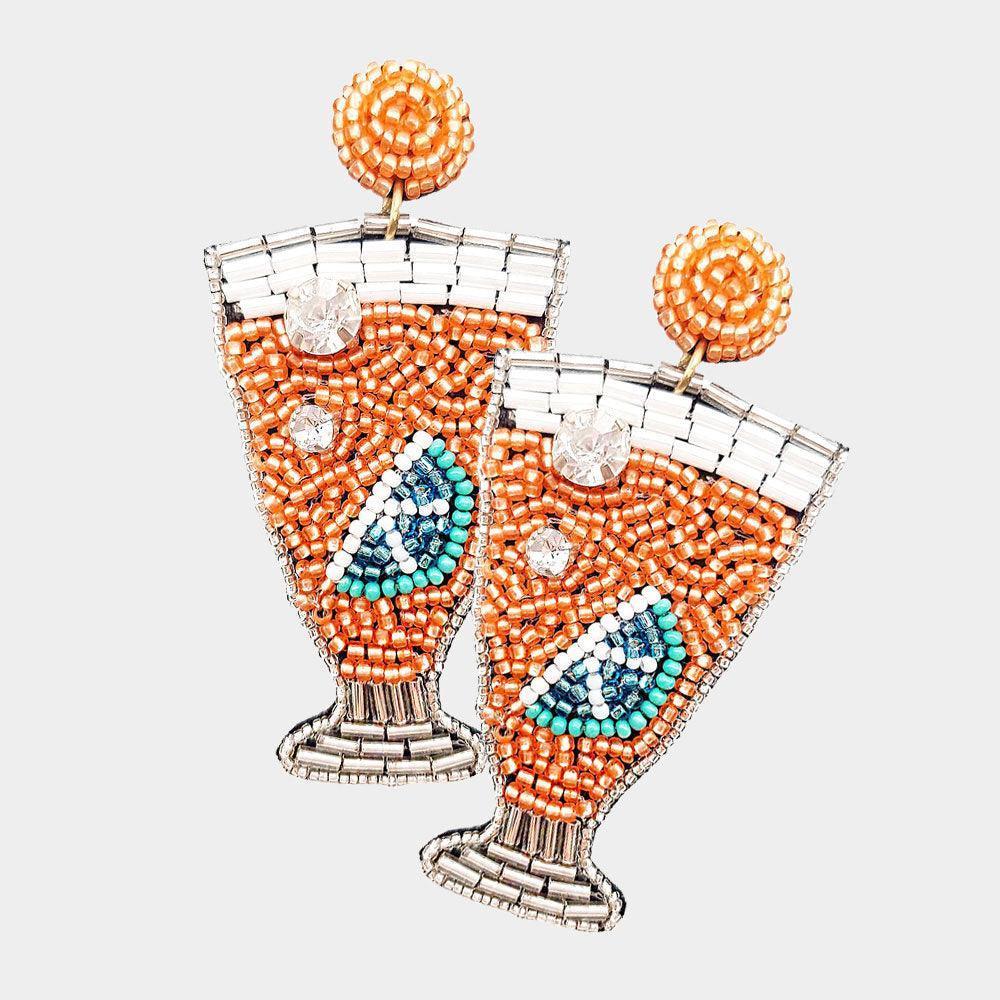 Orange Felt Back Multi Beaded Lemon Cocktail Dangle Earrings - Jewelry Store by Erik Rayo