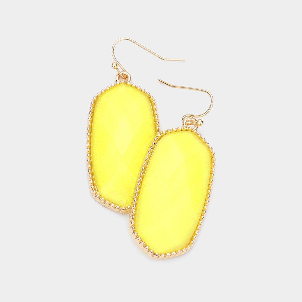 Yellow Glittered Hexagon Dangle Earrings