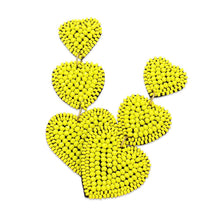 Load image into Gallery viewer, Yellow Felt Back Beaded Triple Heart Link Dangle Earrings
