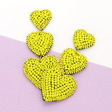 Load image into Gallery viewer, Yellow Felt Back Beaded Triple Heart Link Dangle Earrings
