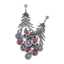 Load image into Gallery viewer, Pink Antique Metal Oval Stone Cluster Vine Earrings
