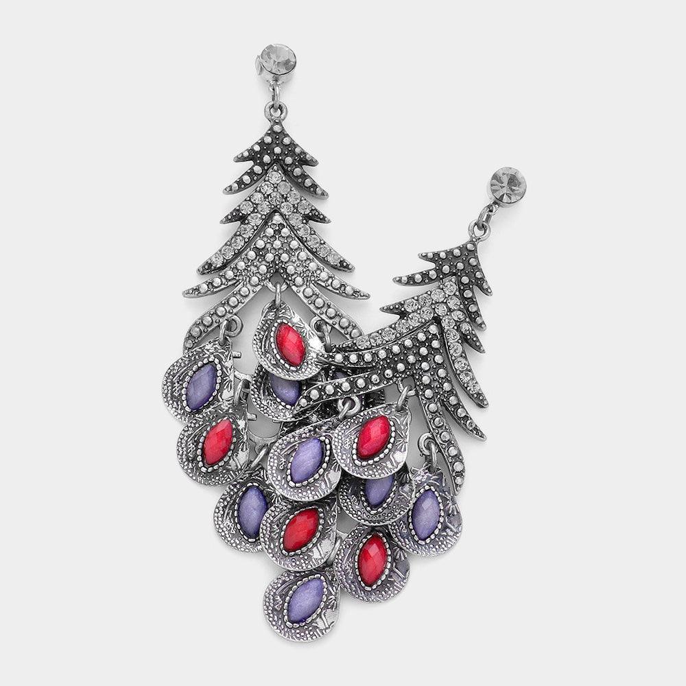 Pink Antique Metal Oval Stone Cluster Vine Earrings - Jewelry Store by Erik Rayo