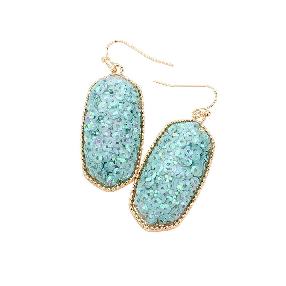 Blue Sequin Hexagon Dangle Earrings - Jewelry Store by Erik Rayo