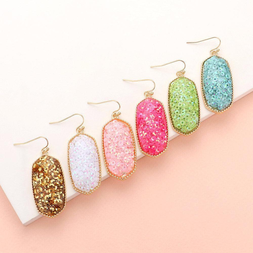 Blue Sequin Hexagon Dangle Earrings - Jewelry Store by Erik Rayo