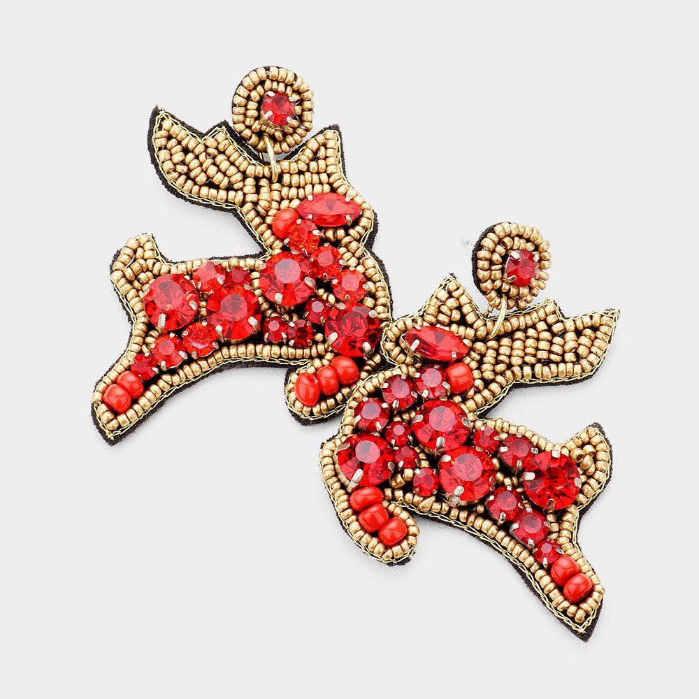 Red Multi Bead Reindeer Dangle Earrings - Jewelry Store by Erik Rayo