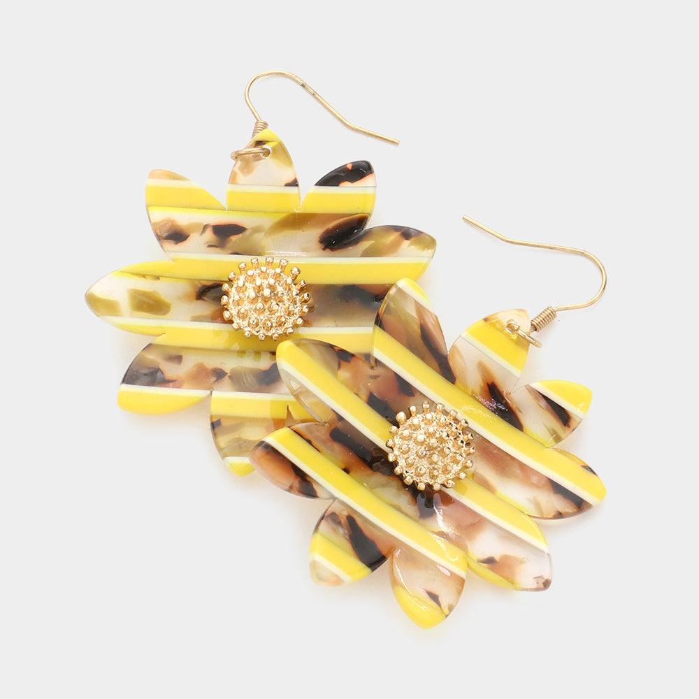 Yellow Celluloid Acetate Flower Dangle Earrings