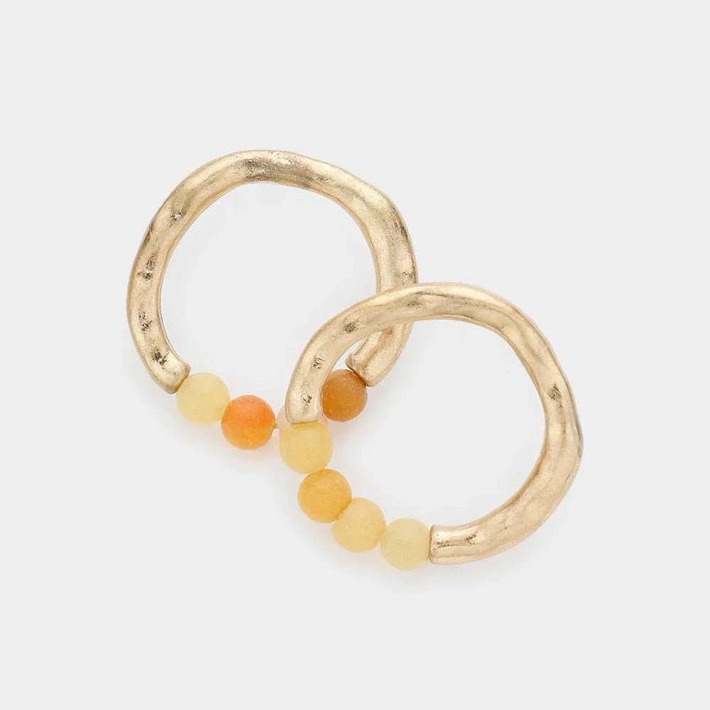 Beige Semi Precious Hammered Metal Hoop Earrings - Jewelry Store by Erik Rayo