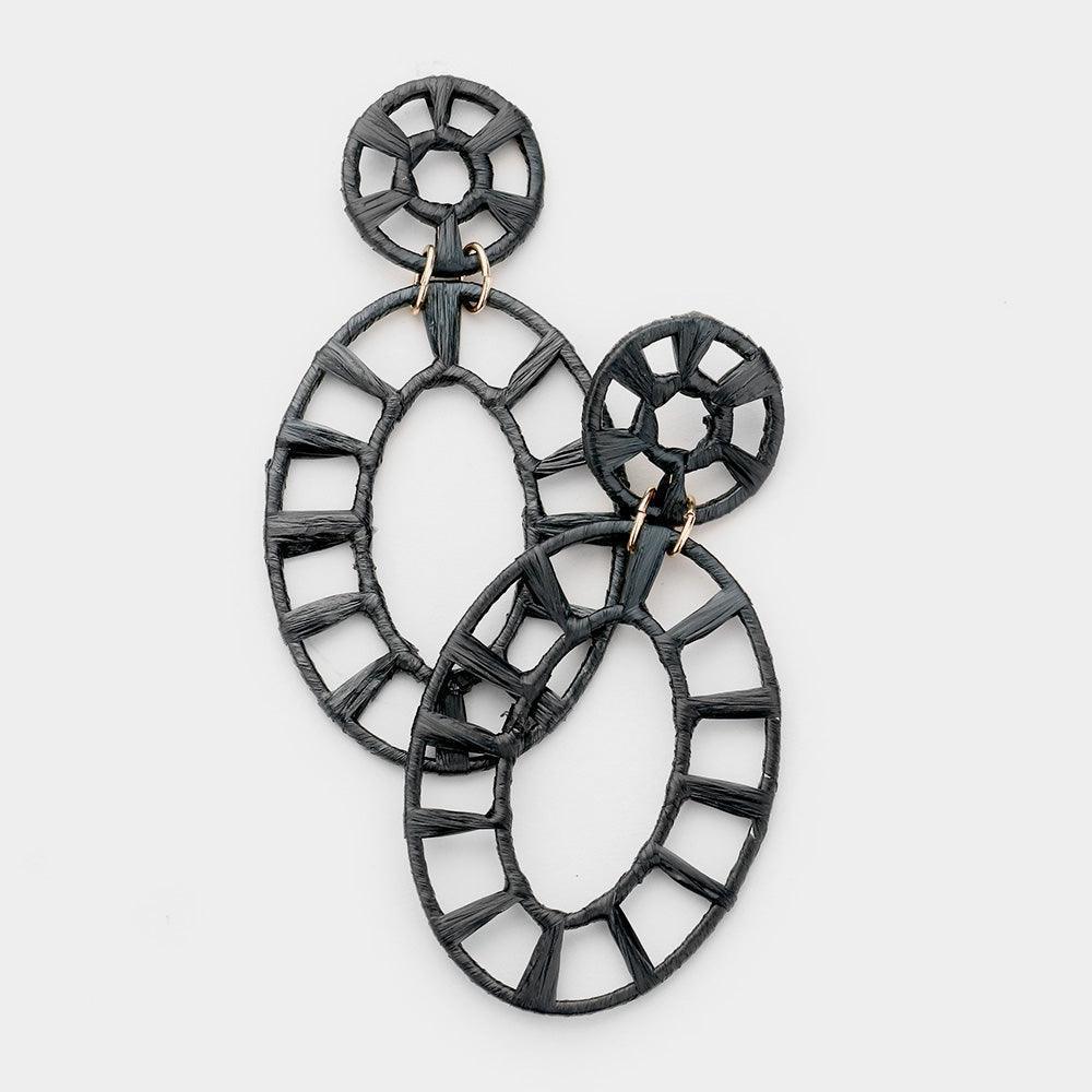 Black Raffia Statement Wheel Dangle Earrings - Jewelry Store by Erik Rayo