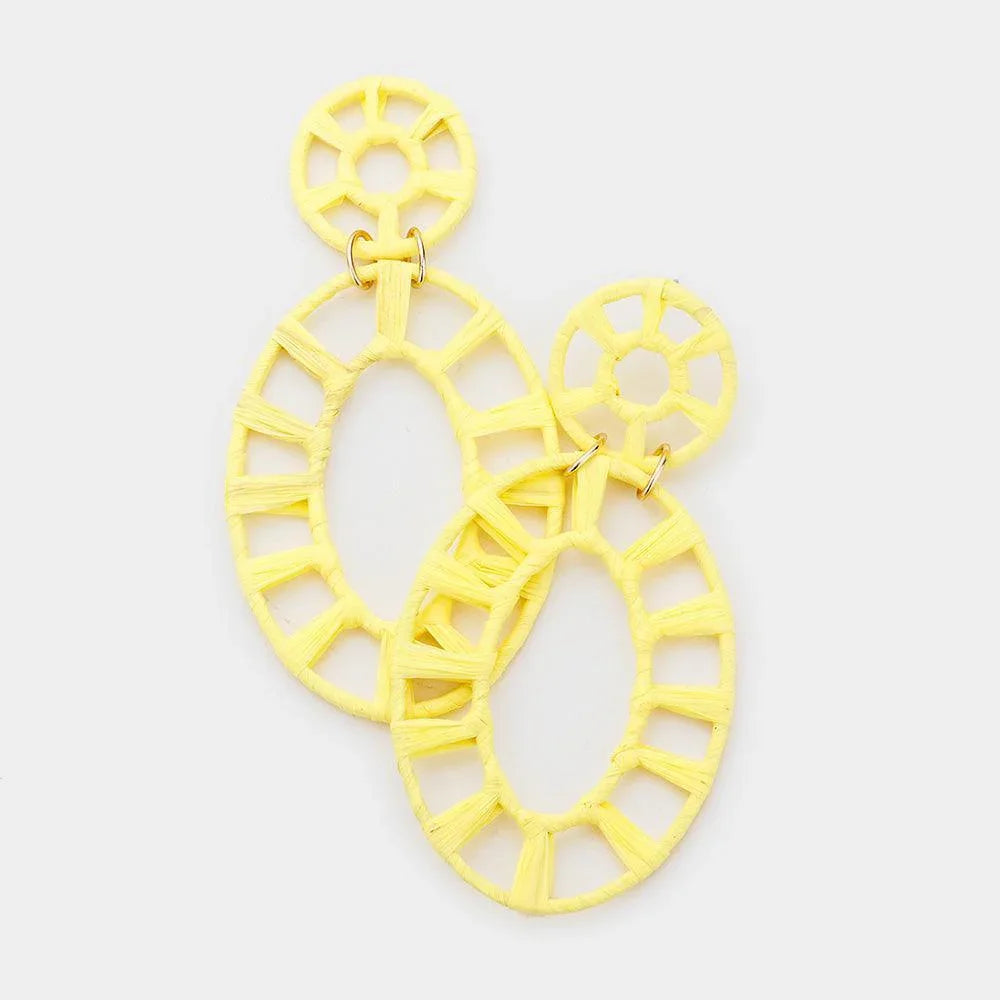 Yellow Raffia Statement Wheel Dangle Earrings - Jewelry Store by Erik Rayo