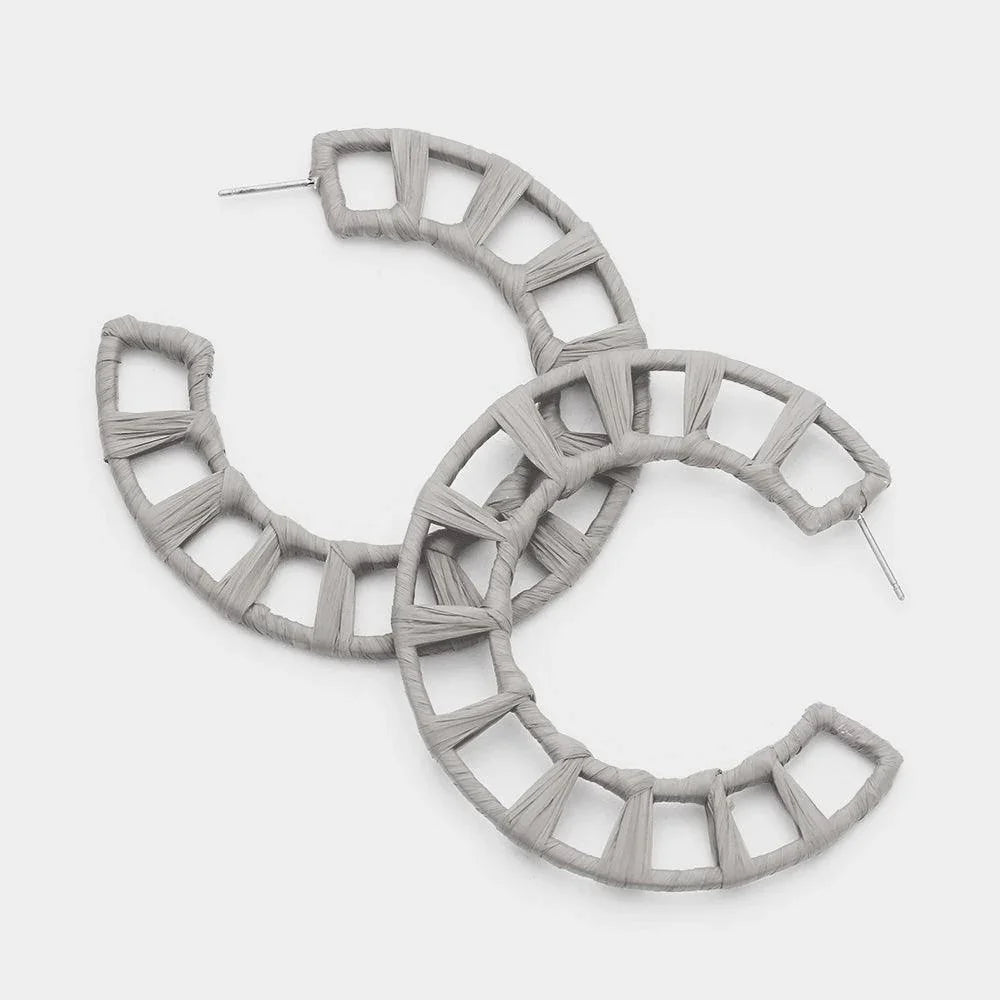 Gray Raffia Statement Wheel Hoop Earrings - Jewelry Store by Erik Rayo
