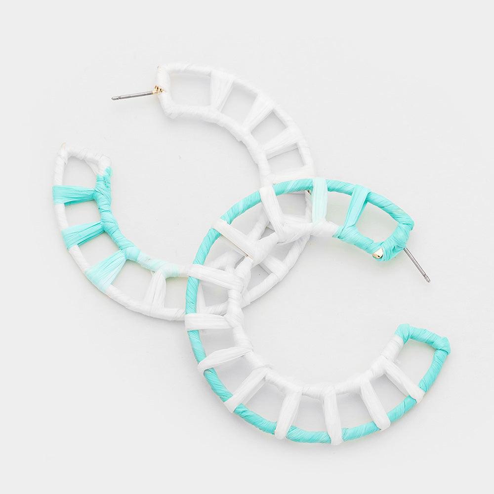 White Raffia Statement Wheel Hoop Earrings