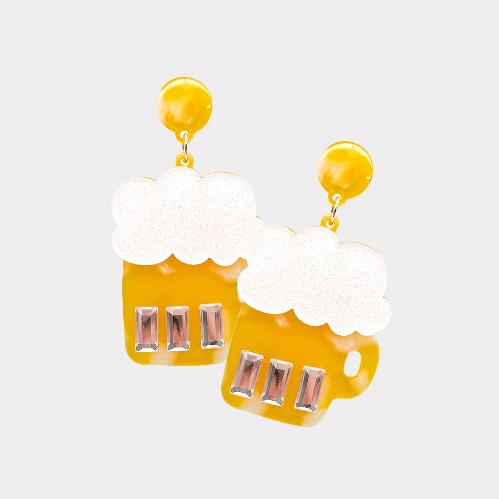 Yellow Glittered Celluloid Acetate Beer Dangle Earrings