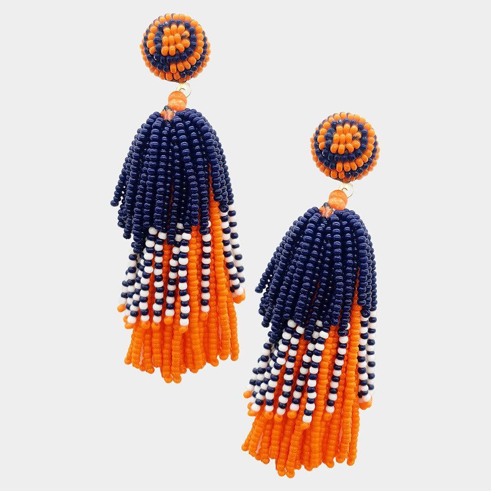 Game Day Seed Beaded Tassel Dangle Earrings - Jewelry Store by Erik Rayo