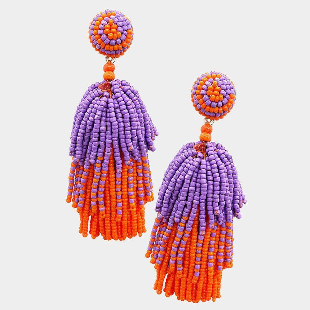 Game Day Seed Beaded Tassel Dangle Earrings - Jewelry Store by Erik Rayo