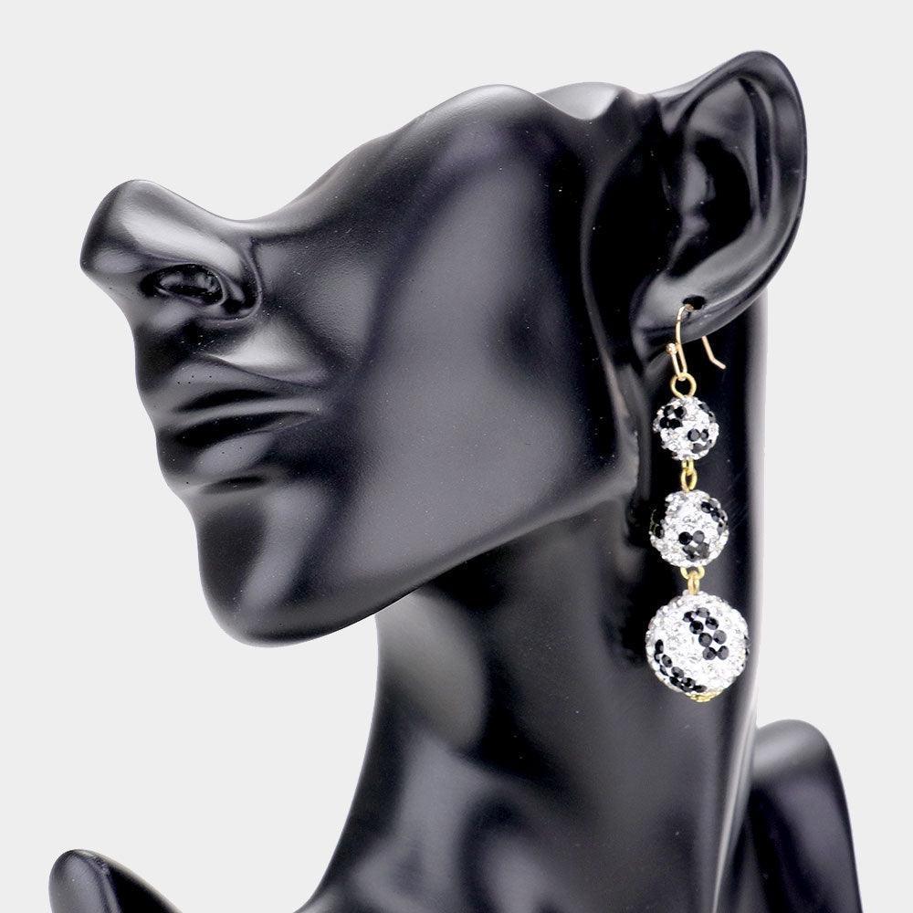 Clear Leopard Pattern Triple Disco Ball Link Earrings - Jewelry Store by Erik Rayo