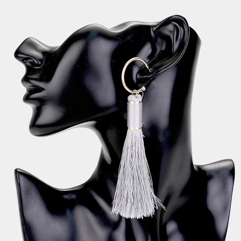 Metal Hoop Tassel Dangle Earrings - Jewelry Store by Erik Rayo