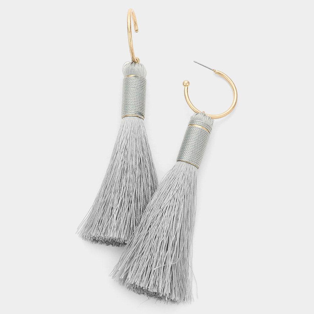 Metal Hoop Tassel Dangle Earrings - Jewelry Store by Erik Rayo