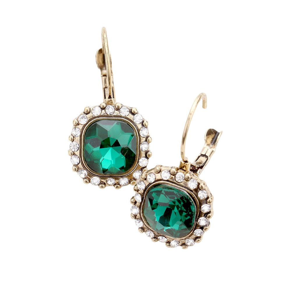 Gold Emerald Rhinestone Trim Earrings