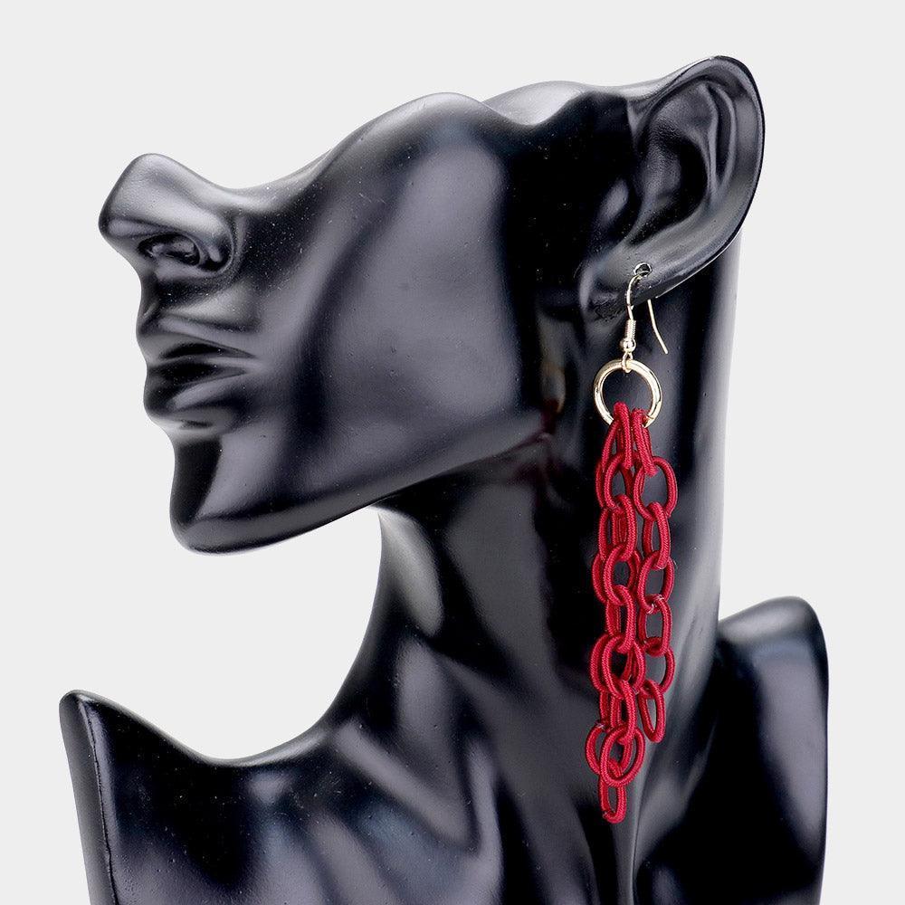 Red Fabric Link Fringe Earrings - Jewelry Store by Erik Rayo
