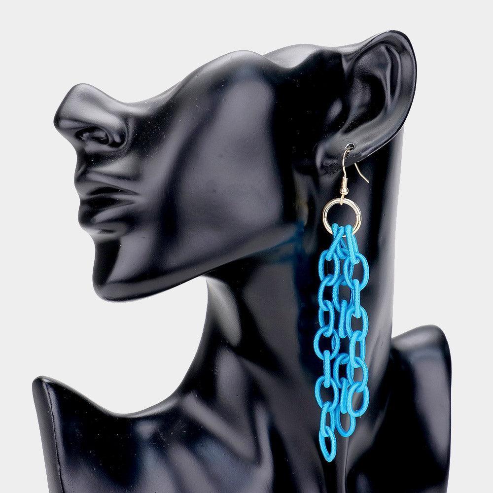 Turquoise Fabric Link Fringe Earrings - Jewelry Store by Erik Rayo