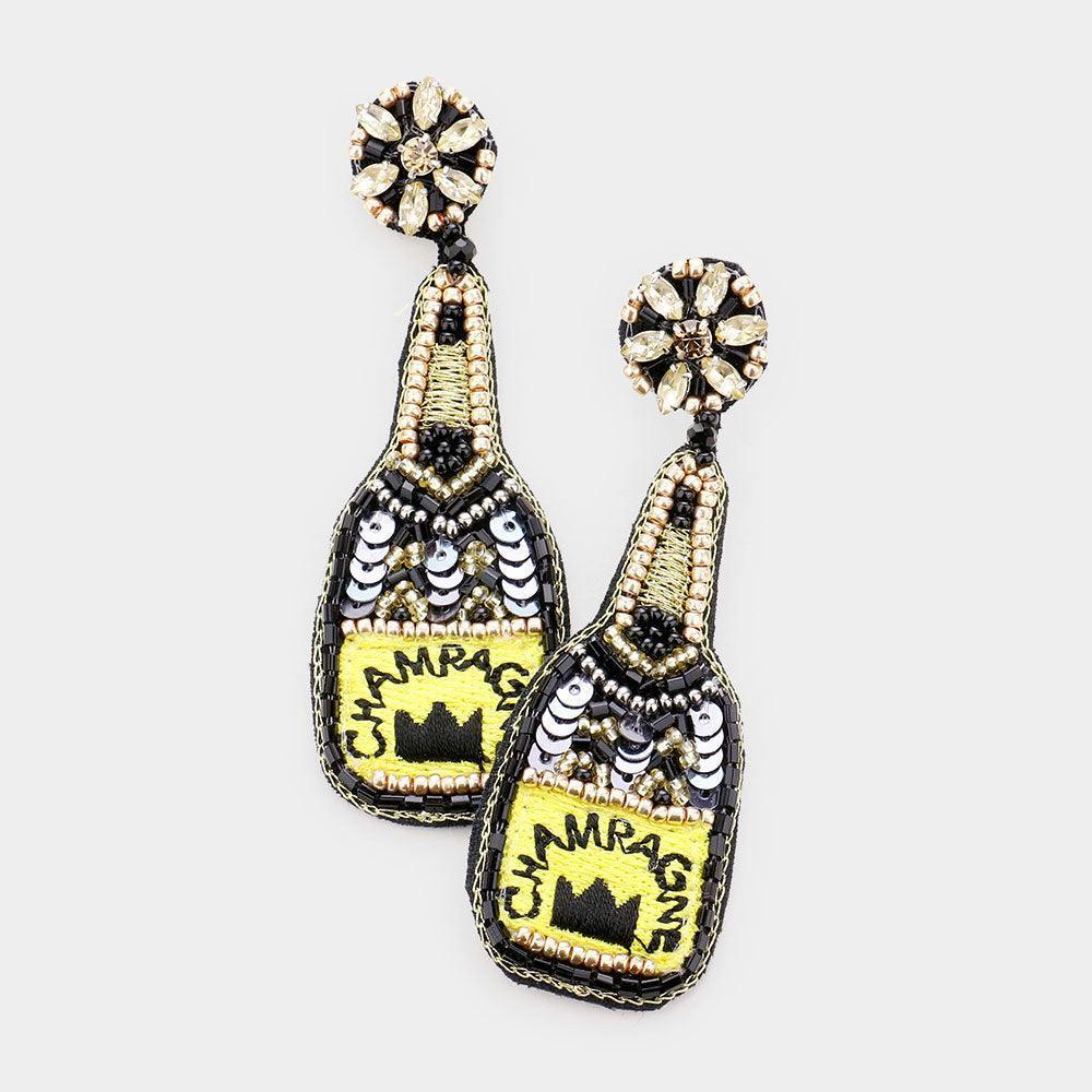 Black Sequin Crown Champagne Dangle Earrings - Jewelry Store by Erik Rayo