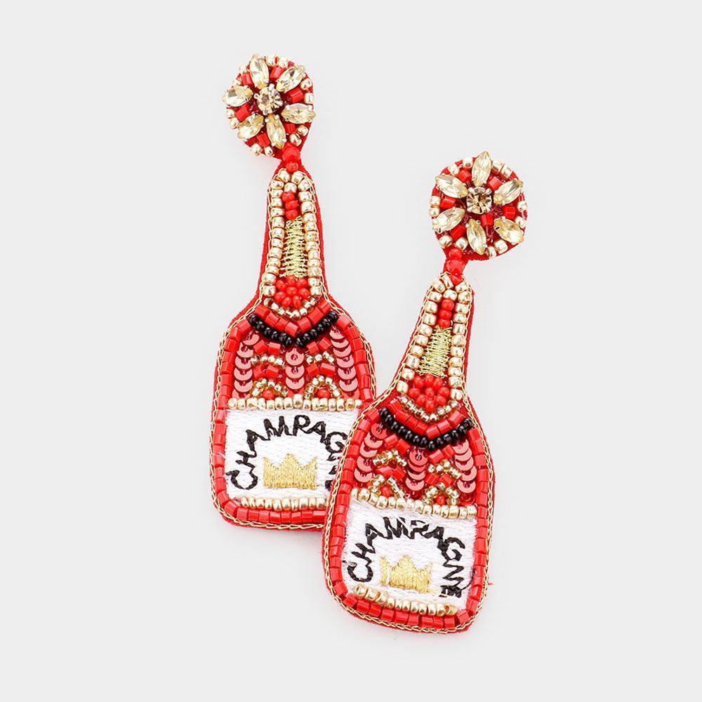 Red Sequin Crown Champagne Dangle Earrings - Jewelry Store by Erik Rayo