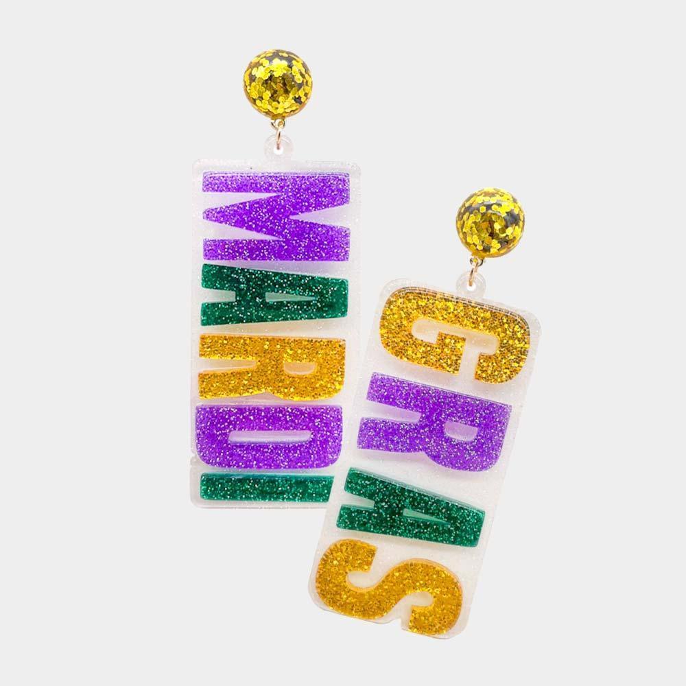 MARDI GRAS Glittered Resin Dangle Earrings - Jewelry Store by Erik Rayo