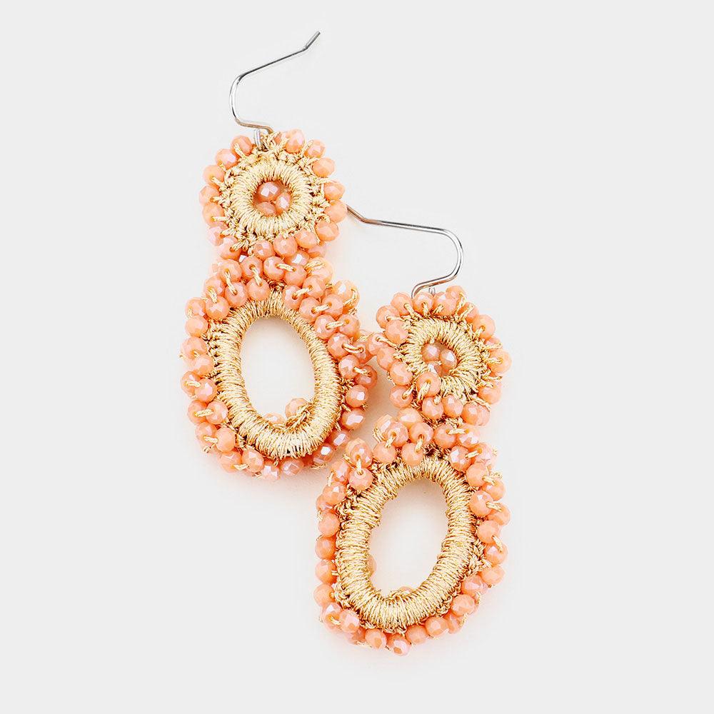 Rose Gold Bubble Bead Cluster Open Oval Circle Dangle Earrings