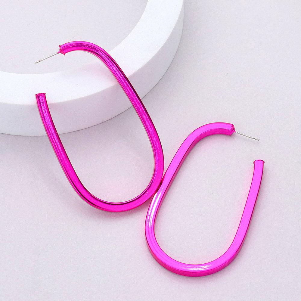 Pink Colored Metal Hoop Earrings