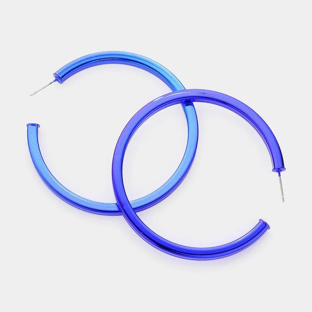 Blue Colored Metal Hoop Earrings - Jewelry Store by Erik Rayo