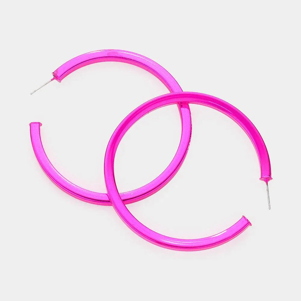 Pink Colored Metal Hoop Earrings - Jewelry Store by Erik Rayo
