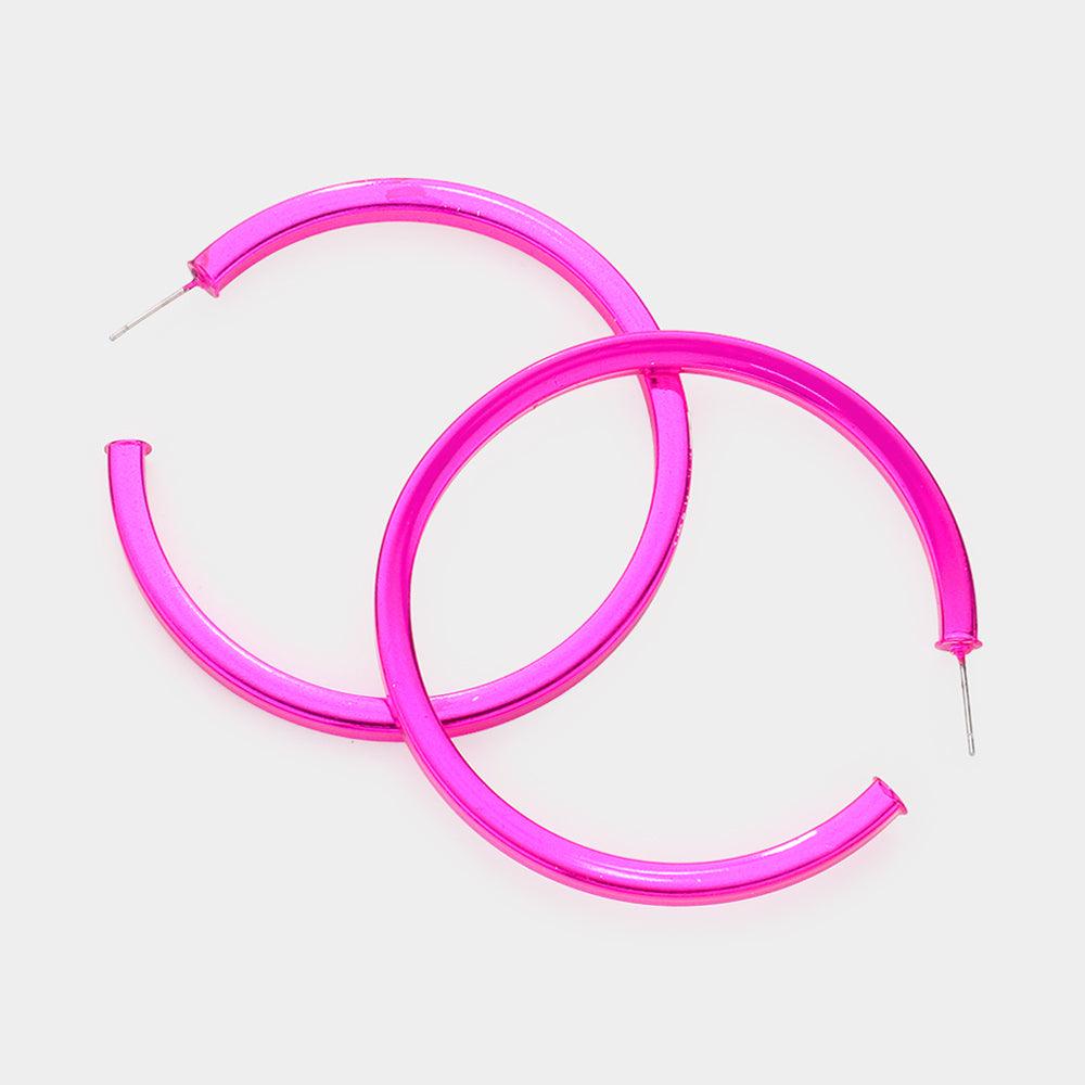 Pink Colored Metal Hoop Earrings