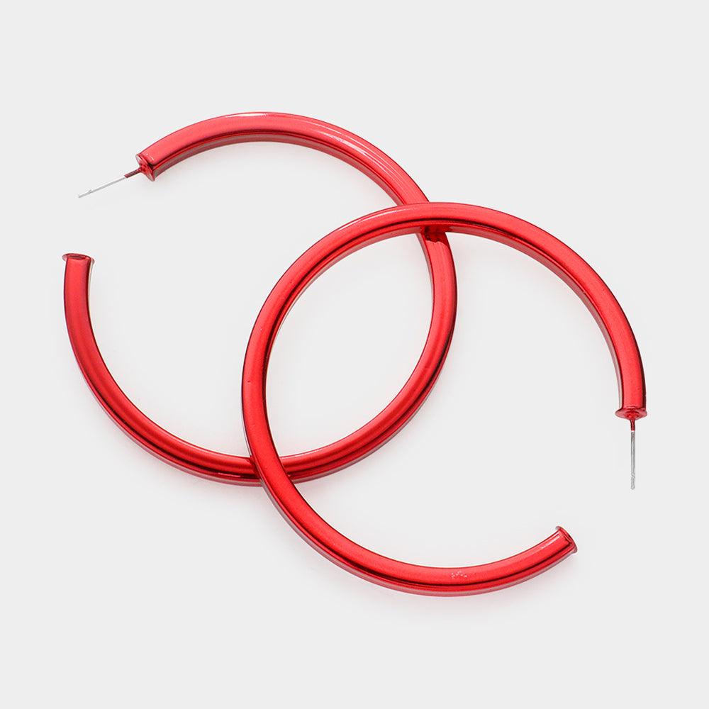 Red Colored Metal Hoop Earrings