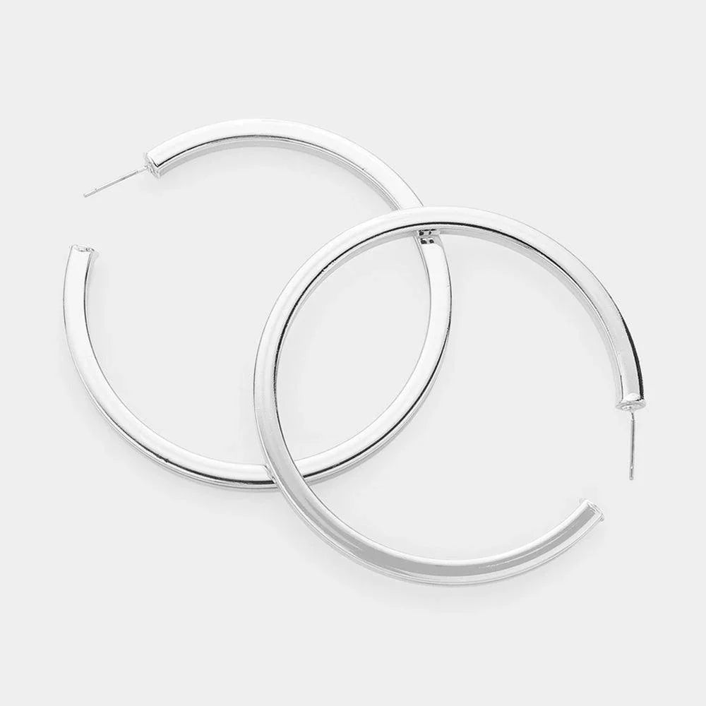 Silver Metal Hoop Earrings - Jewelry Store by Erik Rayo