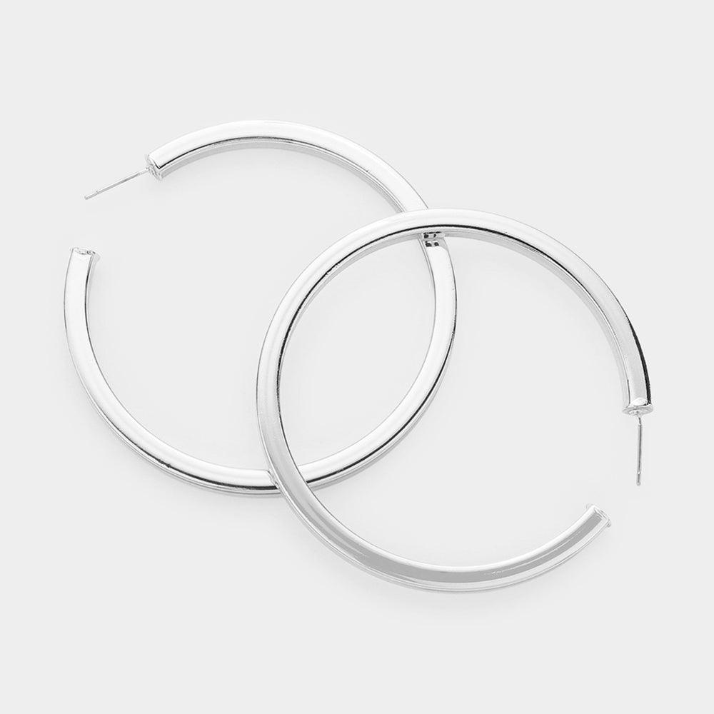 Silver Metal Hoop Earrings