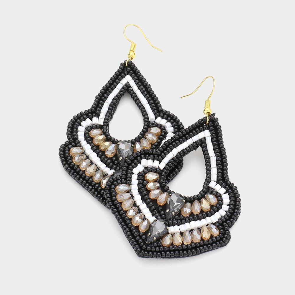 Black Felt Back Boho Multi Beaded Dangle Earrings - Jewelry Store by Erik Rayo
