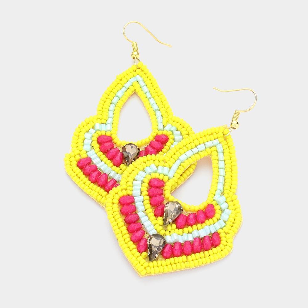 Yellow Felt Back Boho Multi Beaded Dangle Earrings - Jewelry Store by Erik Rayo